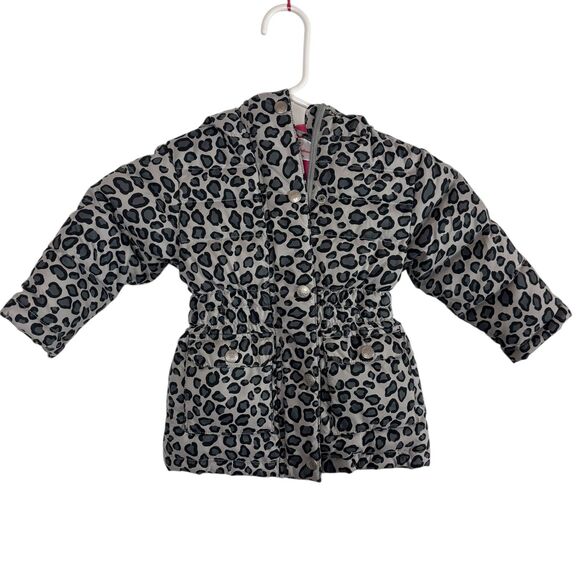 Hanna Andersson Other - Hanna Andersson Gray Leopard Print Hooded Puffer Coat Girls 18-24 Months